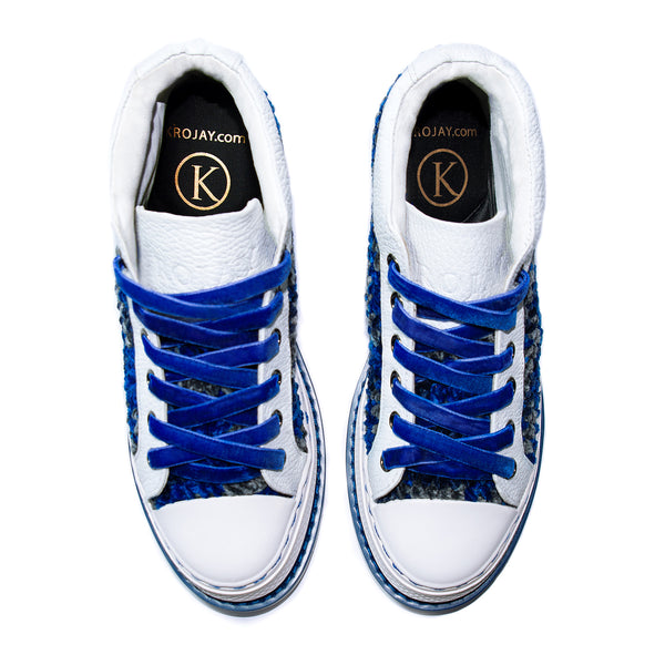 KROJAY Blue Sapphire White Leather Shoes
