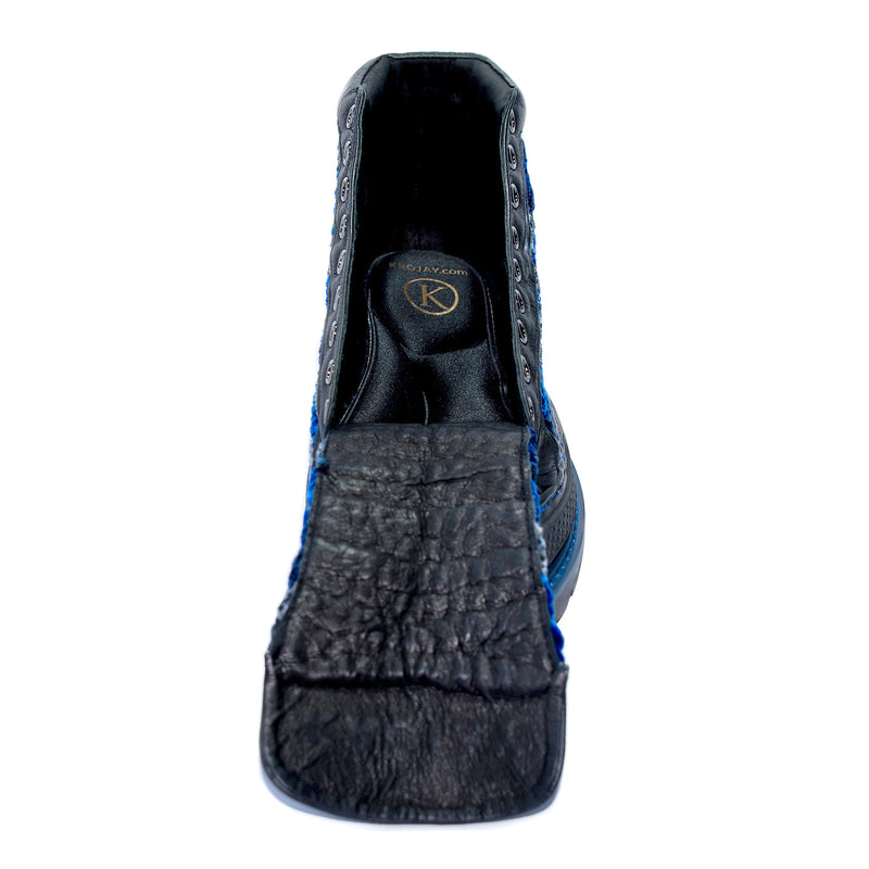 KROJAY Blue Sapphire Black Leather Shoes